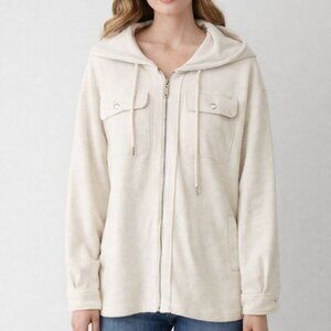 BKE Cream Hooded Full Zip Shacket Size XL, NWOT